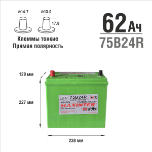 MAXINTER NOVA AGM OFB 62 Ач (75В24R) прям. п. (1) - аккумулятор для азиатских автомобилей